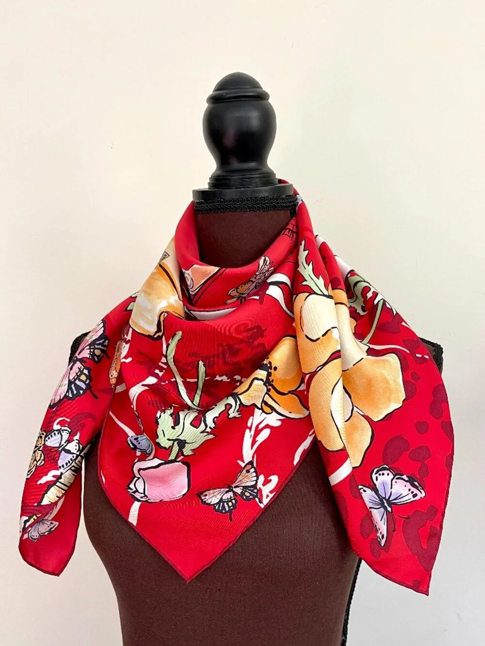New Salvatore Ferragamo Icone Red Multicolor Silk Scarf